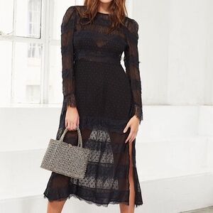 CLEOBELLA Dress Black Haven Lace & Swiss Dot Midi Dress Size XS • FLAWED